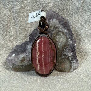 Handmade Wire Wrapped Copper Rhodochrosite Crystal Boho Pendant Jewelry